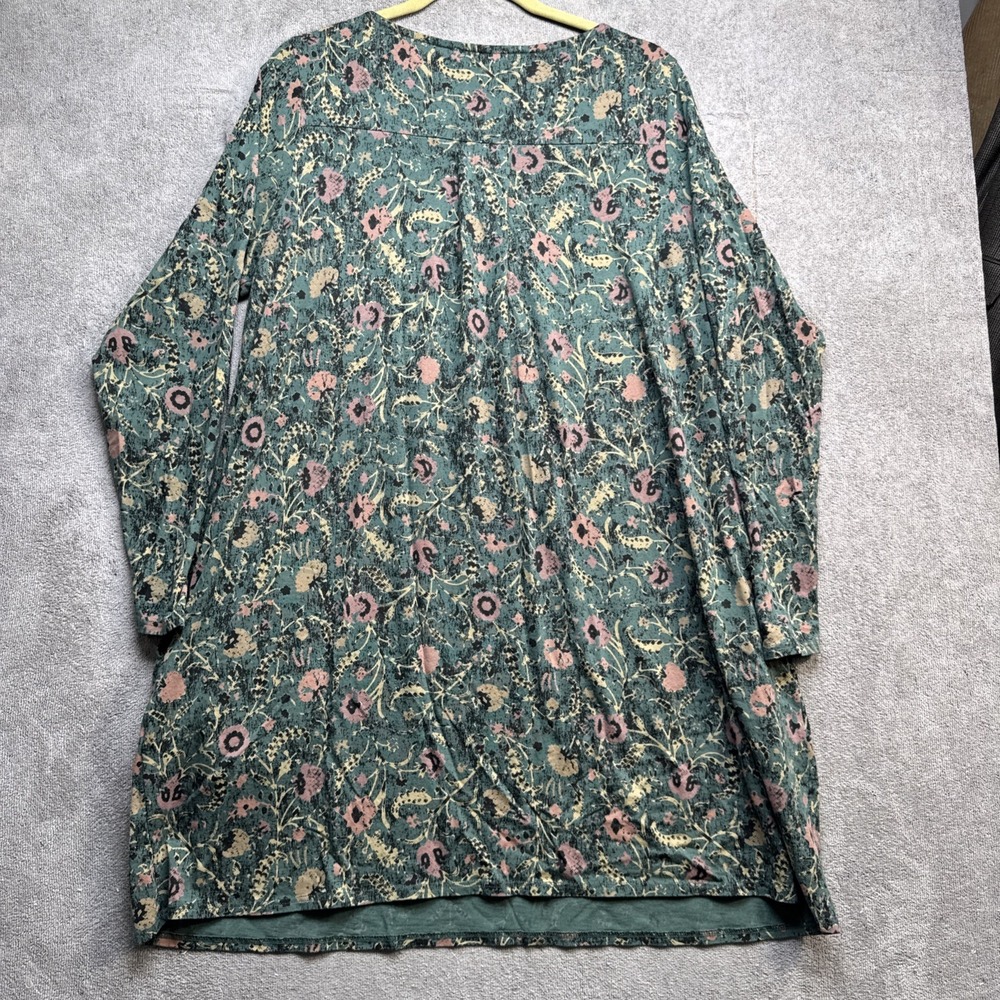 Peruvian Connection Green Floral Long Sleeve Knit Dress with Pockets Women's XL‎ - Picture 9 of 10